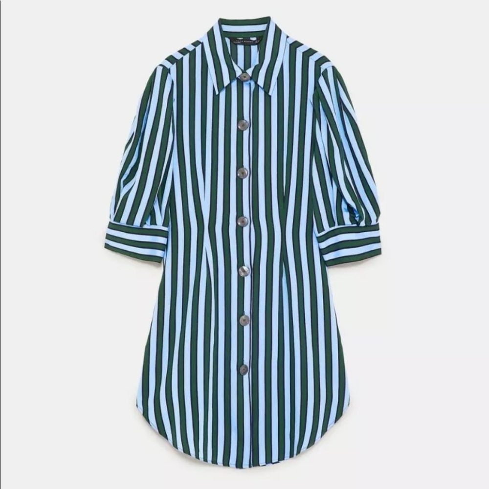 Zara blue green and black striped dress sz M